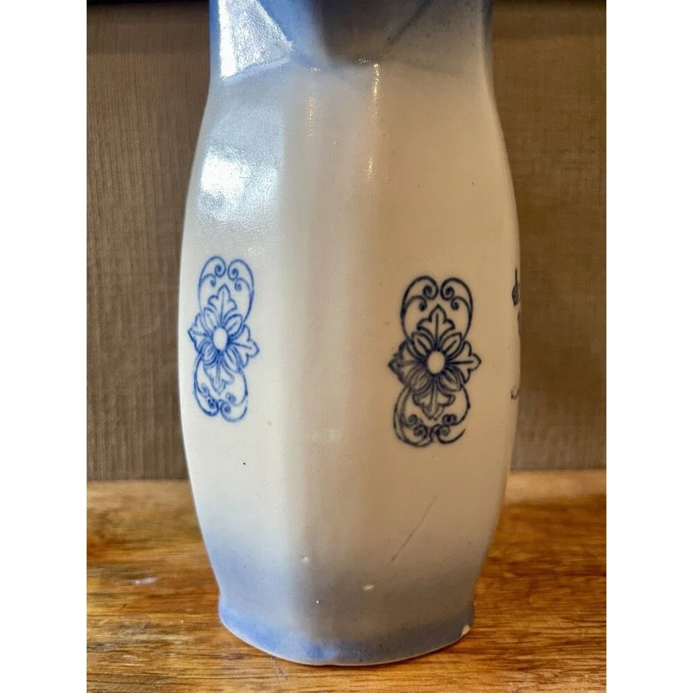 Antique Blue & White Dutch Girl Pitcher Ironstone Creamer Windmill Ombre Glaze